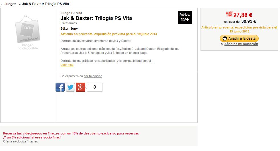 jak daxter trilogy psvita fnac Jak and Daxter Collection coming to PS Vita (Update 2: Rumor Confirmed. Trailer Inside.) | VGLeaks 2.0