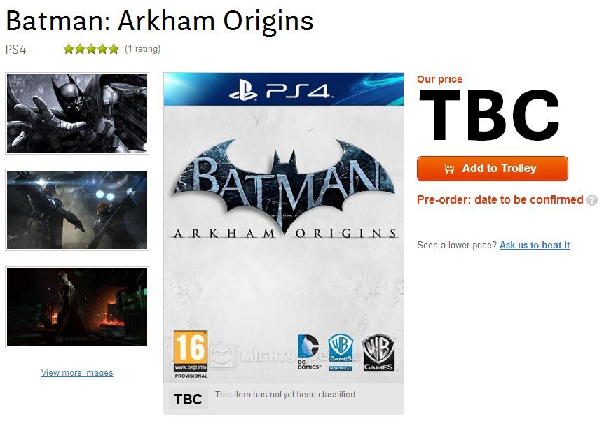 Batman: Arkham Origins listed for PS4/Xbox One by a New Zealand retailer