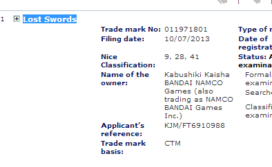 lost swords Namco Bandai trademarks 'Lost Swords' in Europe | VGLeaks 2.0