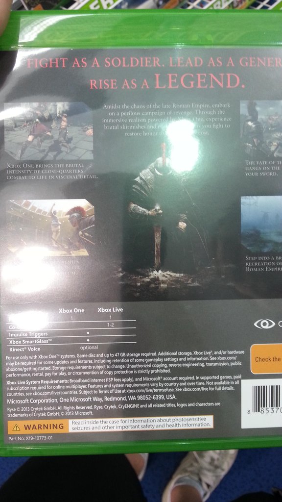 Ryse, Dead Rising 3 and Forza 5 back covers leaked. Install Size revealed.  DR3 lacks local Co-Op game mode.