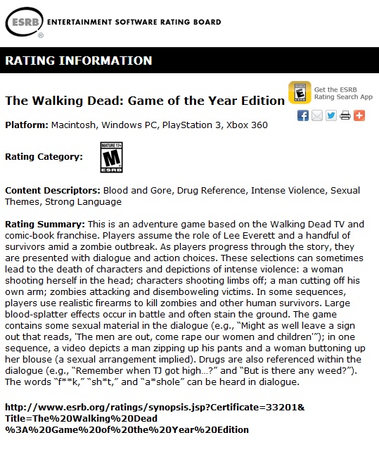 walking dead esrb Rumor: "The Walking Dead: Game of the Year Edition" rated by ESRB | VGLeaks 2.0