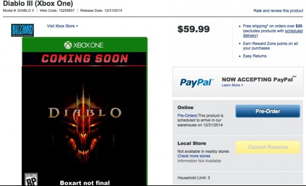 Diablo3 best buy 600x365 Rumor: Diablo III listed for Xbox One | VGLeaks 2.0