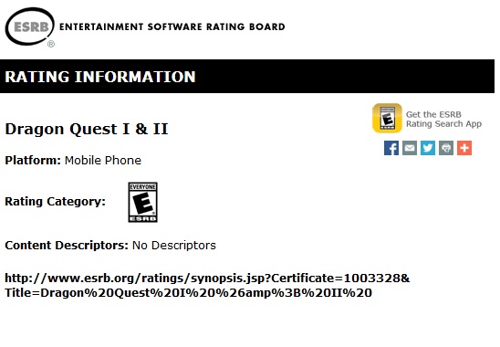 dq12esrb Dragon Quest I & II rated by ESBR for mobile platforms | VGLeaks 2.0