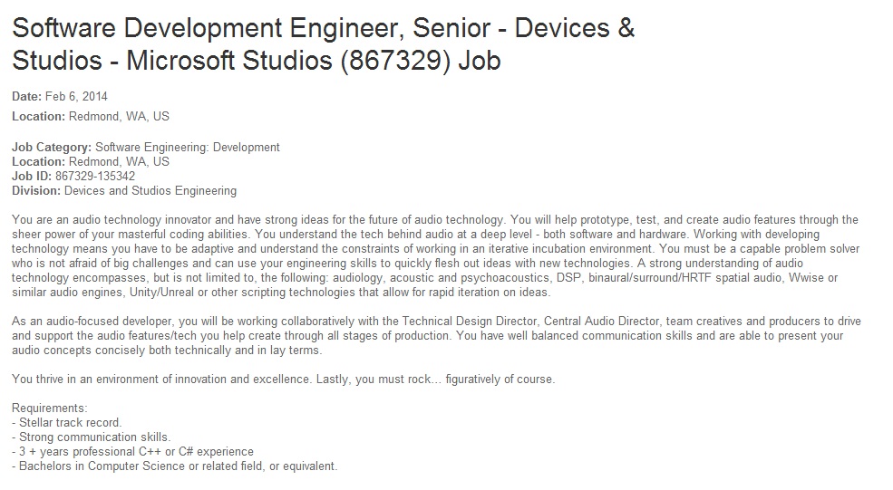 software development engineer 343i New Halo 5 details in 343i job offer | VGLeaks 2.0