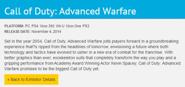 COD Advanced Warfare WiiU 600x284 Call of Duty: Advanced Warfare listed for Wii U on the official E3 2014 website | VGLeaks 2.0