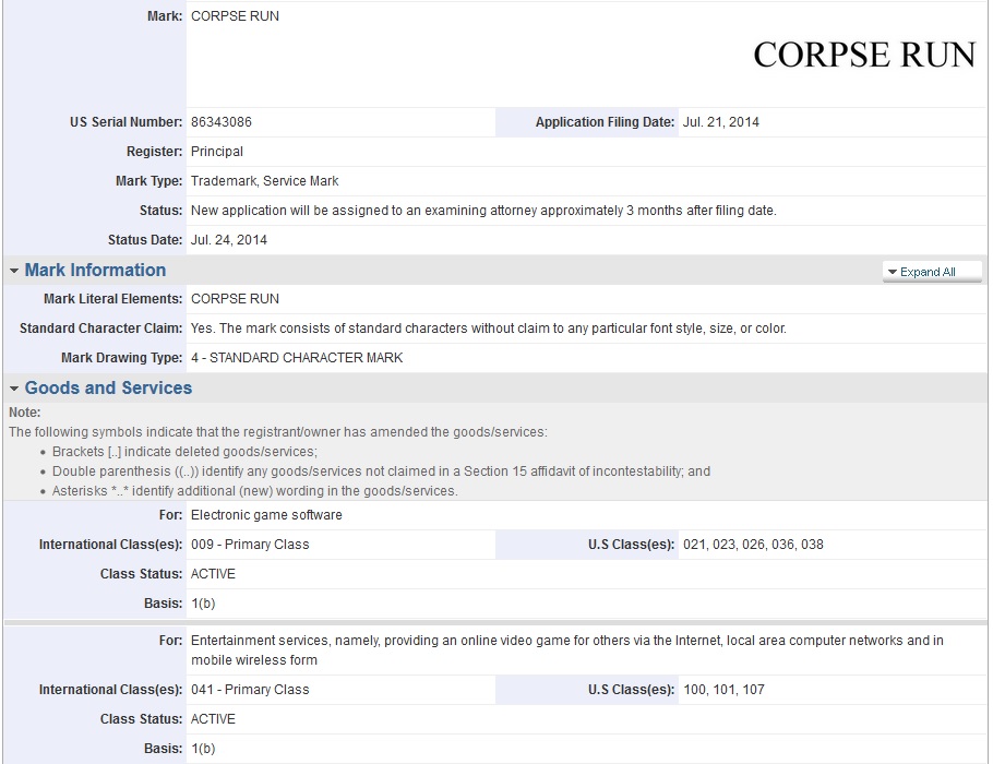 corrpse run Sony Online Entertainment trademarks "Corpse Run" in the United States | VGLeaks 2.0