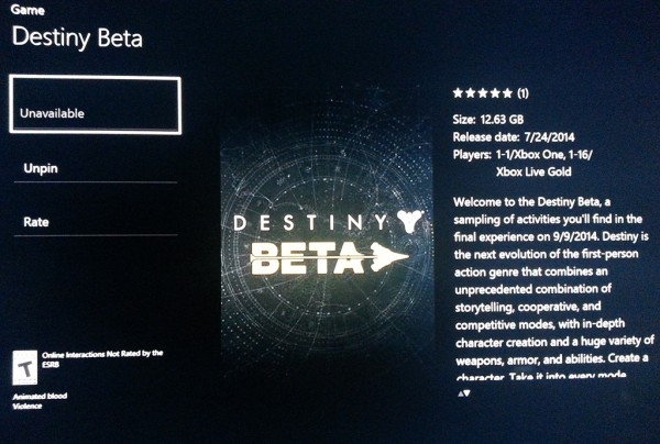 destiny beta xbox one download size 600x404 Rumor: Destiny Beta content revealed. Destiny Xbox One beta footage, download size spotted on the Internet | VGLeaks 2.0