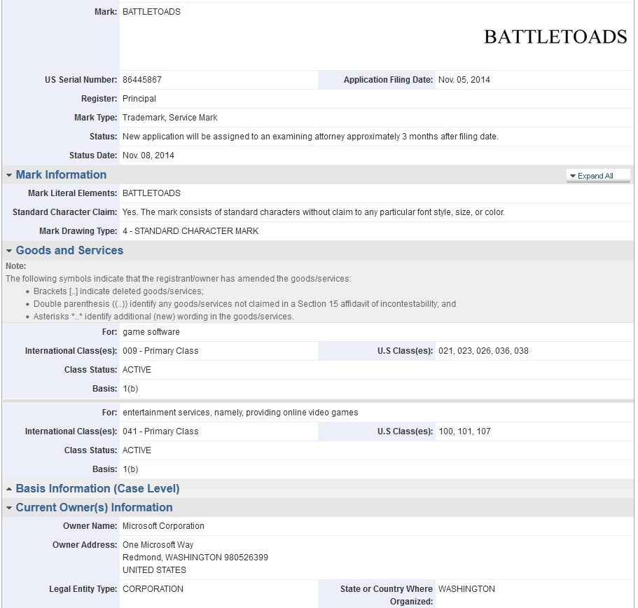 battletoads Microsoft trademarks 'Battletoads' in US | VGLeaks 2.0