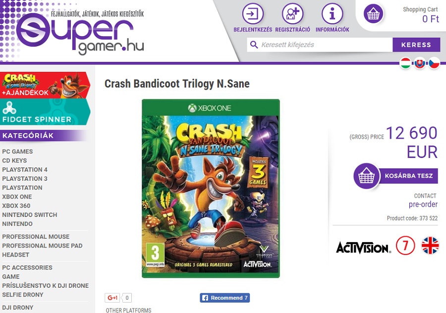 crashshop28617 Crash Bandicoot N. Sane Trilogy listed for Xbox One | VGLeaks 2.0