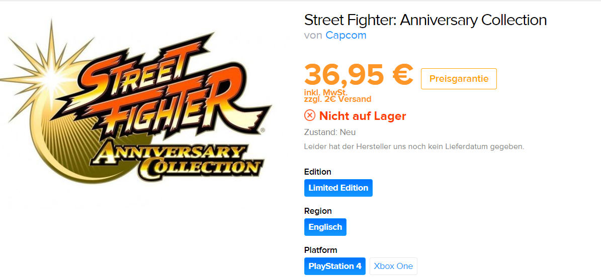 [Leak] Street Fighter Anniversary Collection listed for PS4 and Xbox One