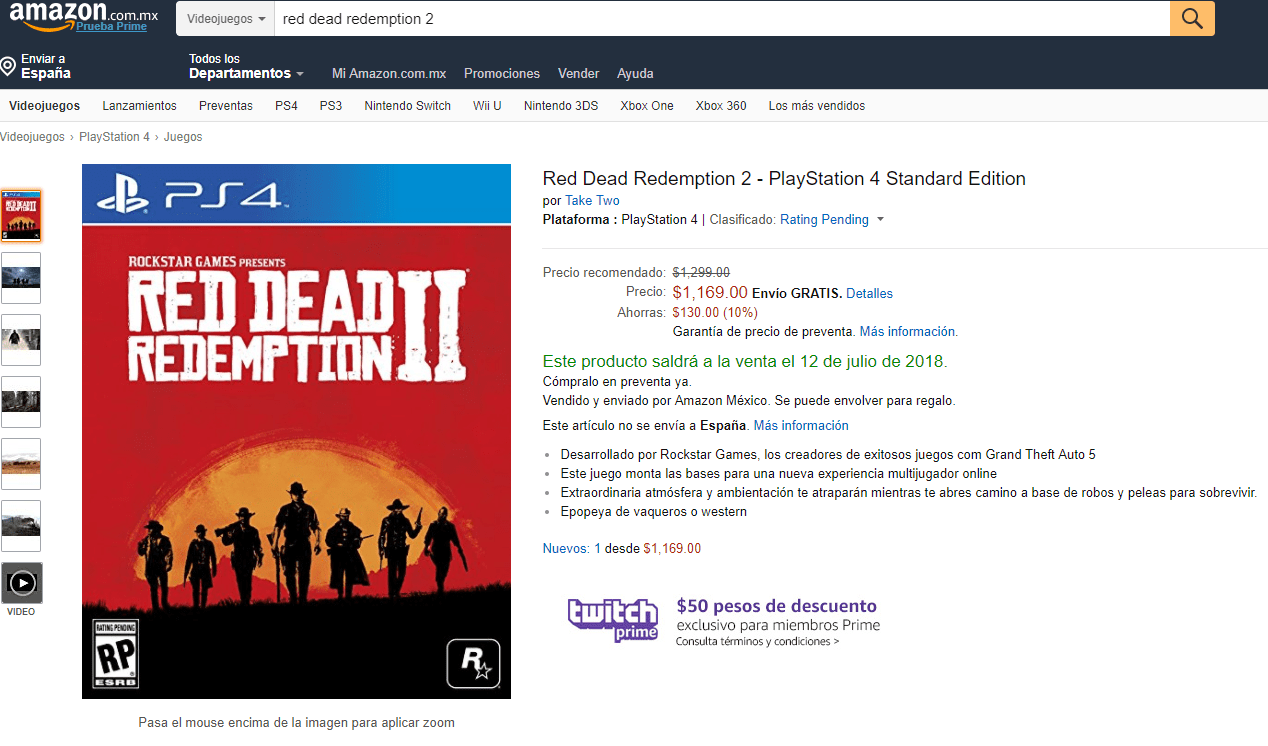 Red Dead Redemtpion 2 Amazon MX Red Dead Redemption 2 available on July by Amazon Mexico | VGLeaks 2.0