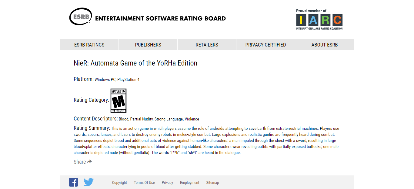 nier yorha [Leak] NieR: Automata Game of the YoRHa Edition for PS4 and PC appears on ESRB | VGLeaks 2.0