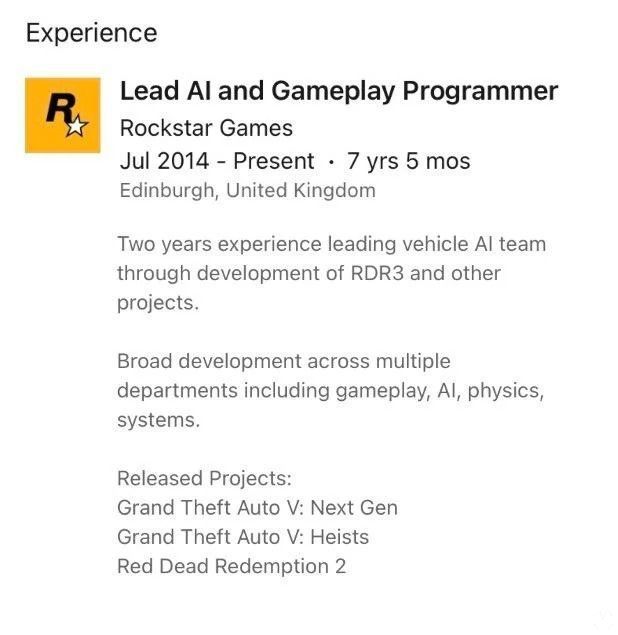 profile Red Dead Redemption 3 in development according to the LinkedIn profile of one programmer | VGLeaks 2.0